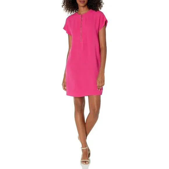 Trina Turk Womens Size Large Pink Zipper Front Short-Sleeved Dress Cover Up NEW - Picture 1 of 3